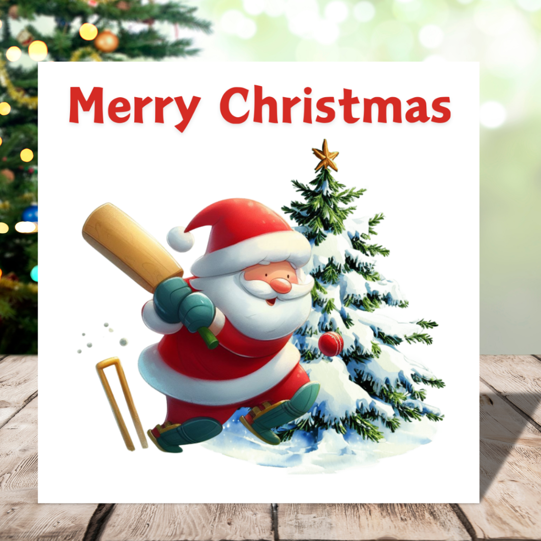 Santa Playing Cricket | Christmas Card