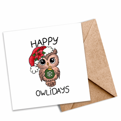 “Happy Owlidays” Seeded Christmas Card | Featuring an Adorable Owl