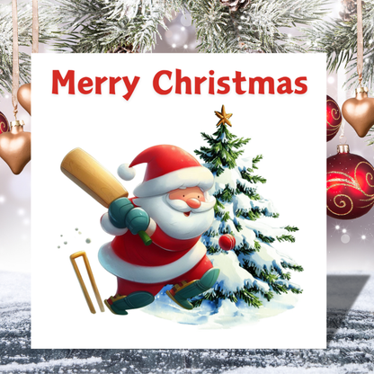 Santa Playing Cricket | Christmas Card