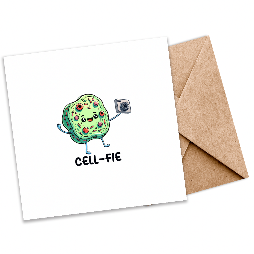 Cell-Fie | Eco-Friendly Plantable Pun Card with Cell Taking a Selfie