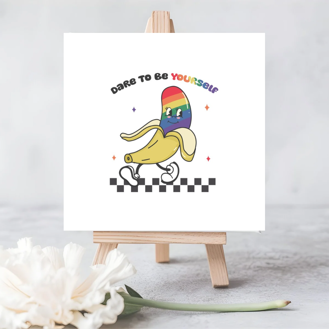 LGBTQ+ ‘Dare to Be Yourself’ Seeded Card with Quirky Banana Image - Eco-Friendly Plantable Greeting