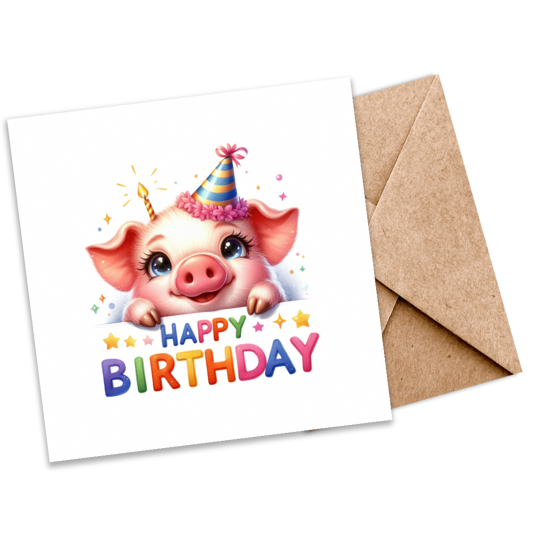 Eco-Friendly I Kids Plantable Birthday Card I Pig Illustration