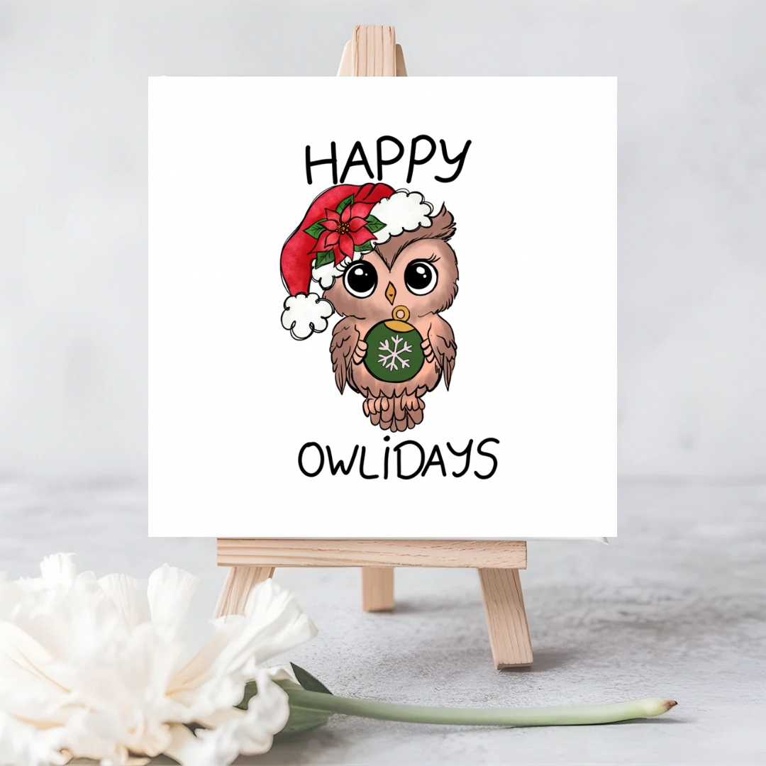 “Happy Owlidays” Seeded Christmas Card | Featuring an Adorable Owl