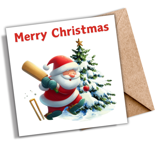 Santa Playing Cricket | Christmas Card