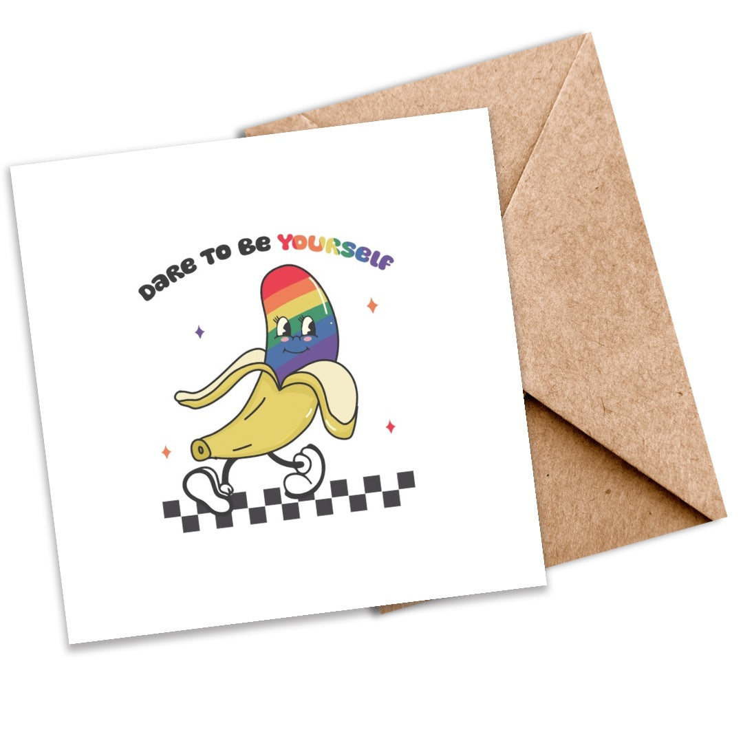 LGBTQ+ ‘Dare to Be Yourself’ Seeded Card with Quirky Banana Image - Eco-Friendly Plantable Greeting