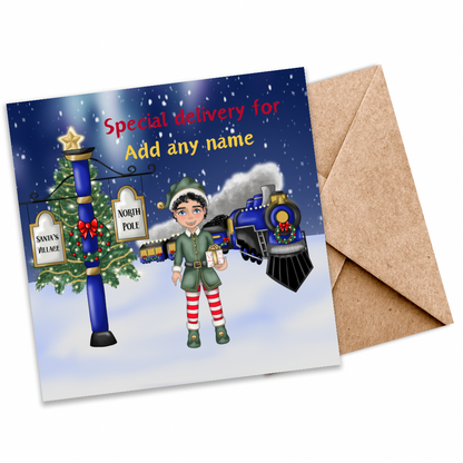 Personalised Elf Special Delivery Christmas Card