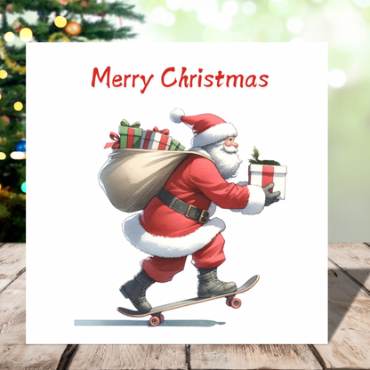 Santa on a skateboard | Plantable Seeded Christmas Card