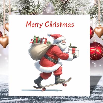 Santa on a skateboard | Plantable Seeded Christmas Card