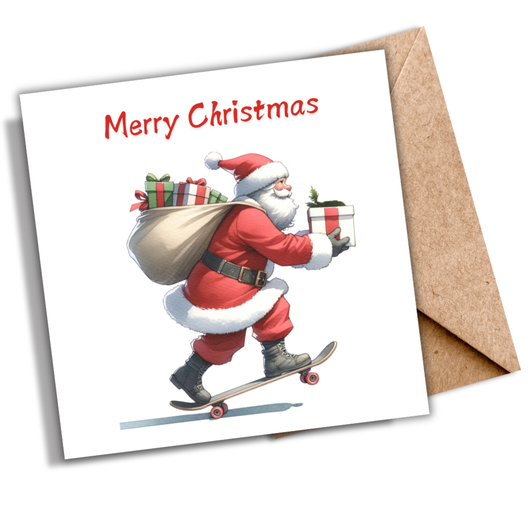 Santa on a skateboard | Plantable Seeded Christmas Card