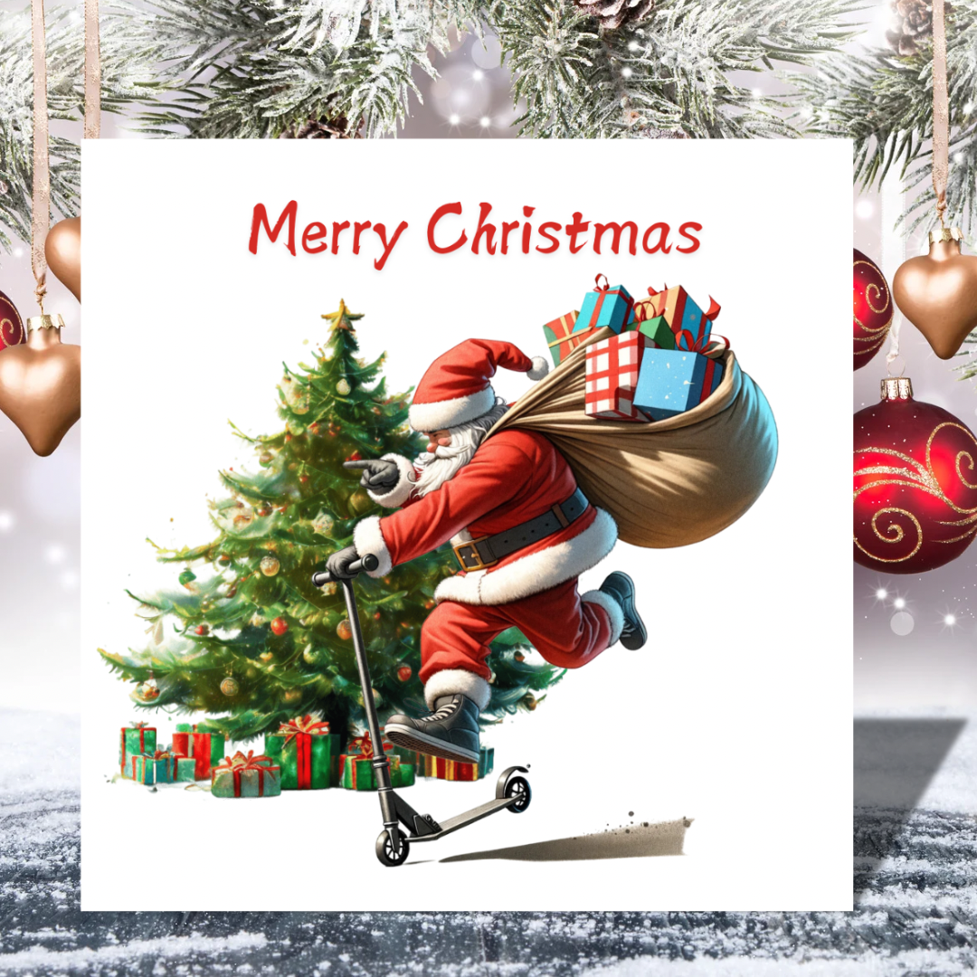 Santa on a Scooter | Plantable Seeded Christmas Card