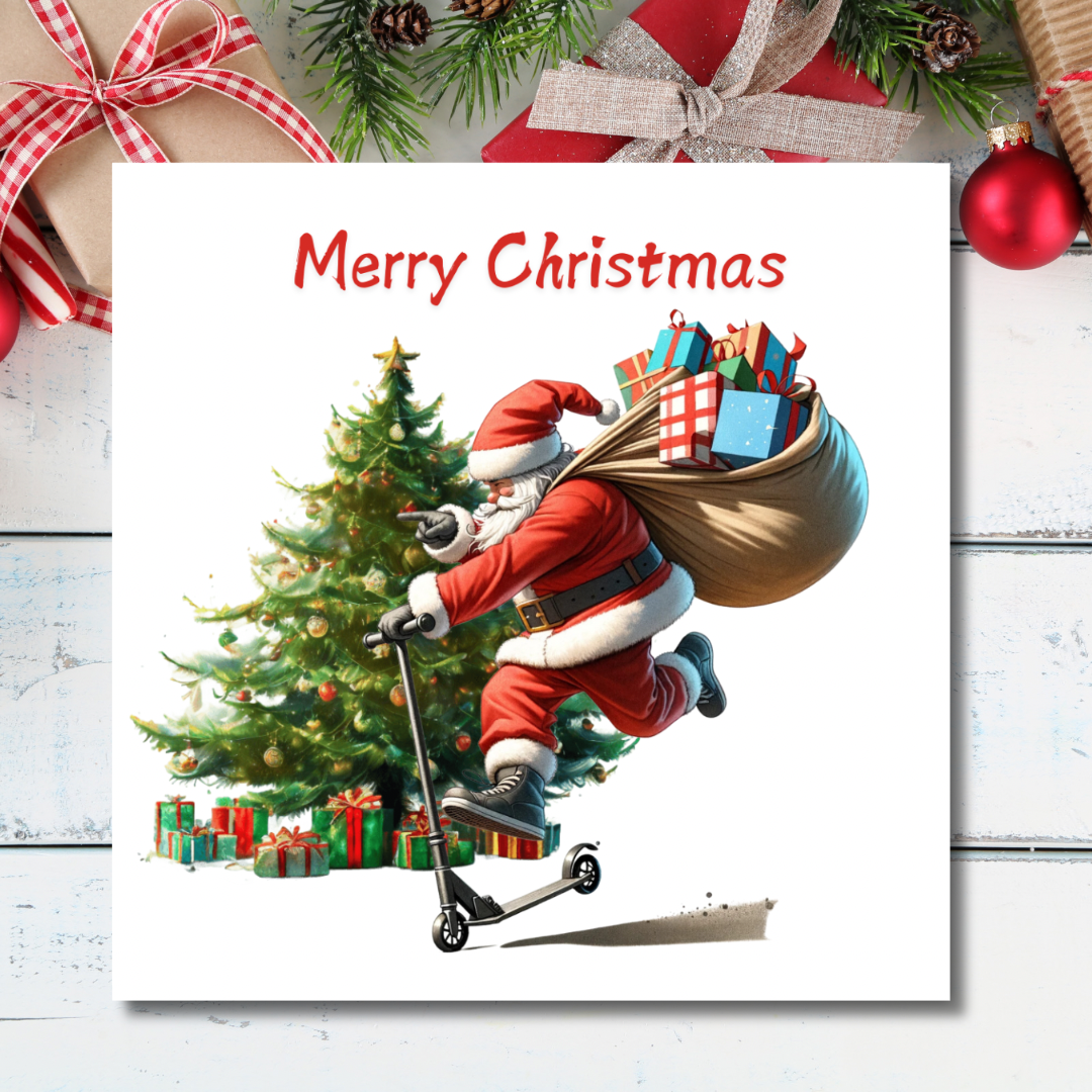 Santa on a Scooter | Plantable Seeded Christmas Card