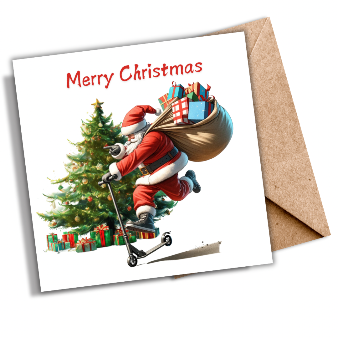 Santa on a Scooter | Plantable Seeded Christmas Card