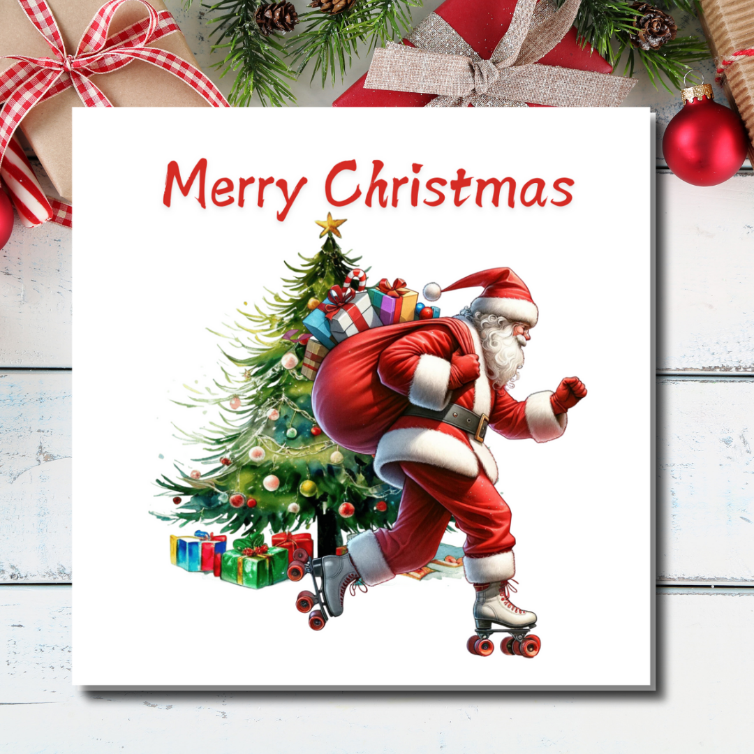 Santa on Rollerskates | Plantable Seeded Christmas Card