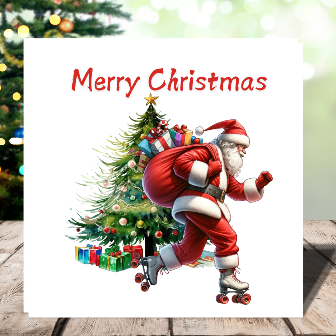 Santa on Rollerskates | Plantable Seeded Christmas Card