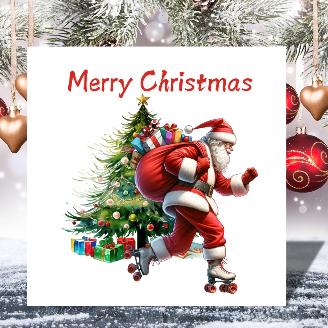 Santa on Rollerskates | Plantable Seeded Christmas Card