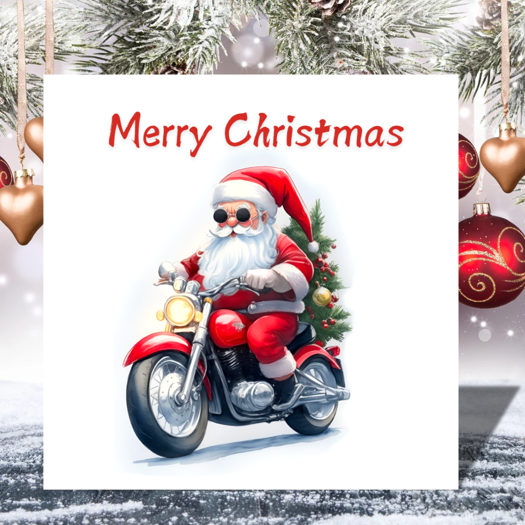 Santa on a Motorbike | Plantable Seeded Christmas Card