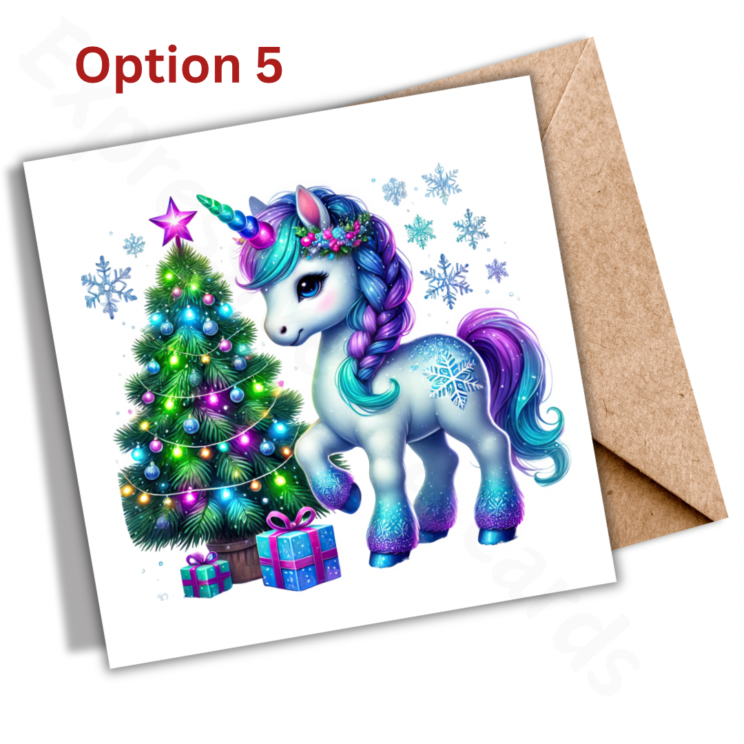 Magical Unicorn Christmas Cards - 5 Options to Choose from