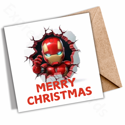 Super Hero | Iron Man Inspired Christmas Card | Greeting Cards