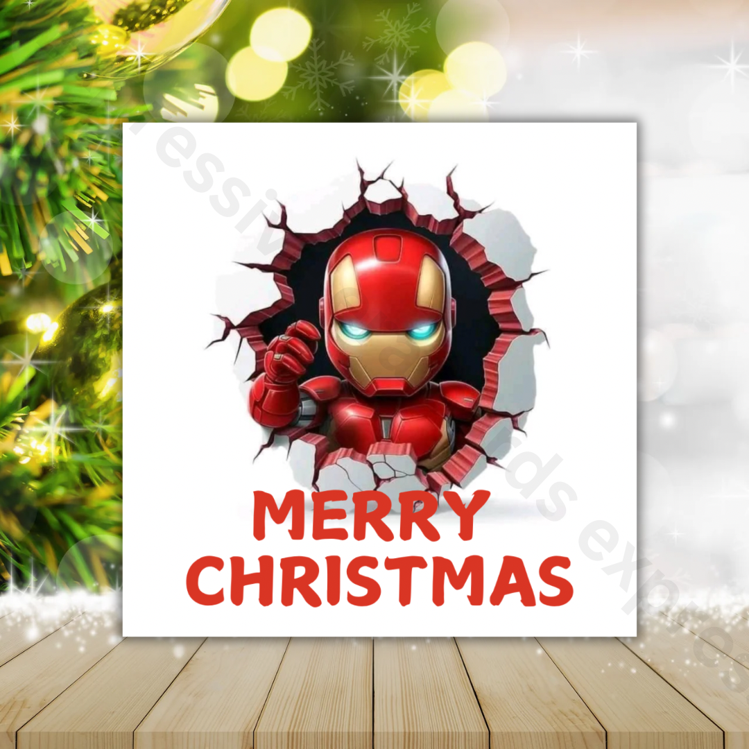 Super Hero | Iron Man Inspired Christmas Card | Greeting Cards