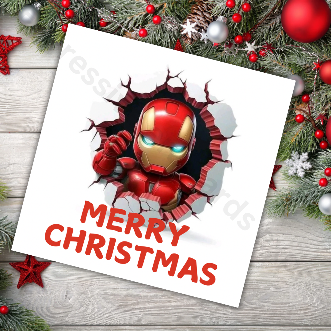 Super Hero | Iron Man Inspired Christmas Card | Greeting Cards