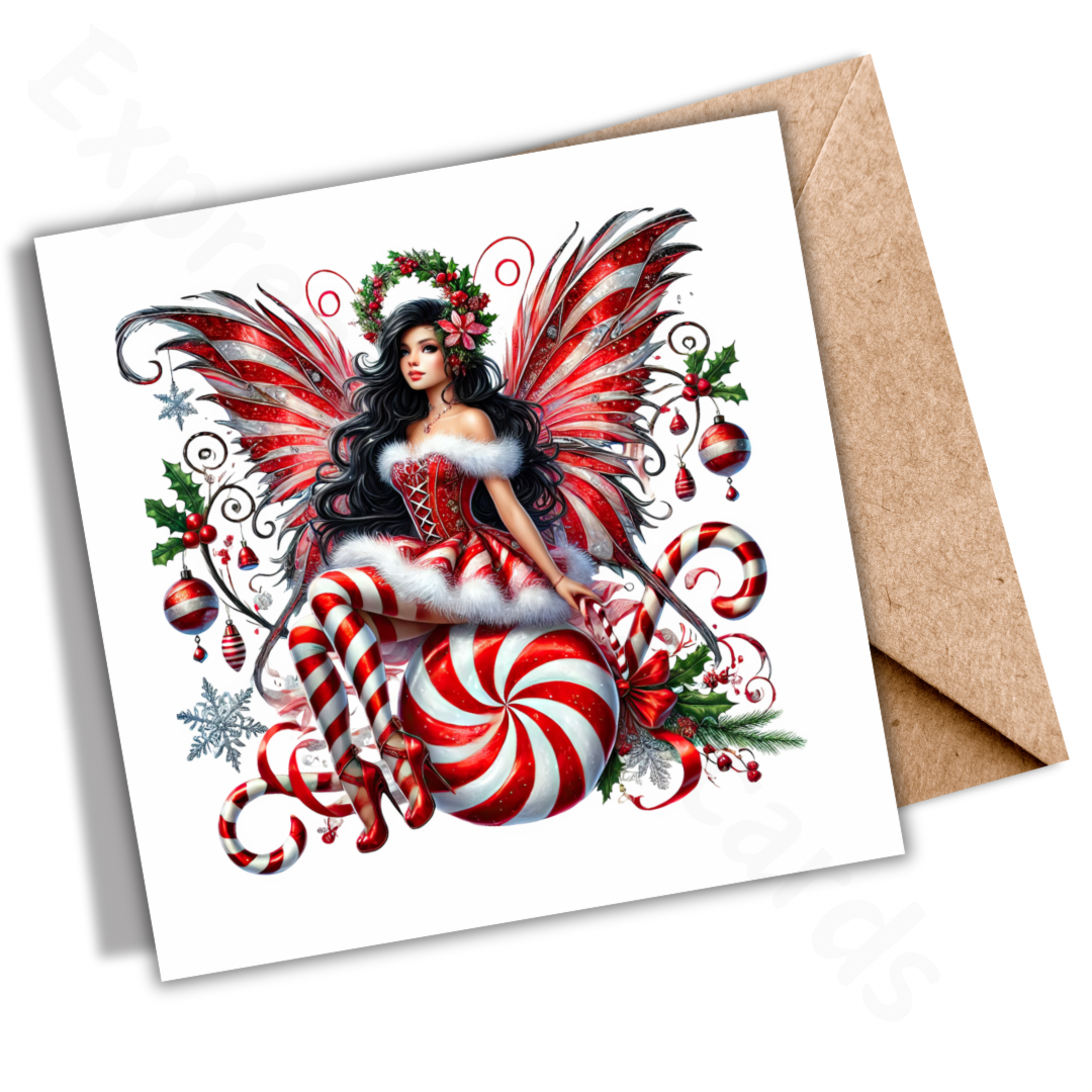 Peppermint Fairy Christmas Cards | Red and White Fairy