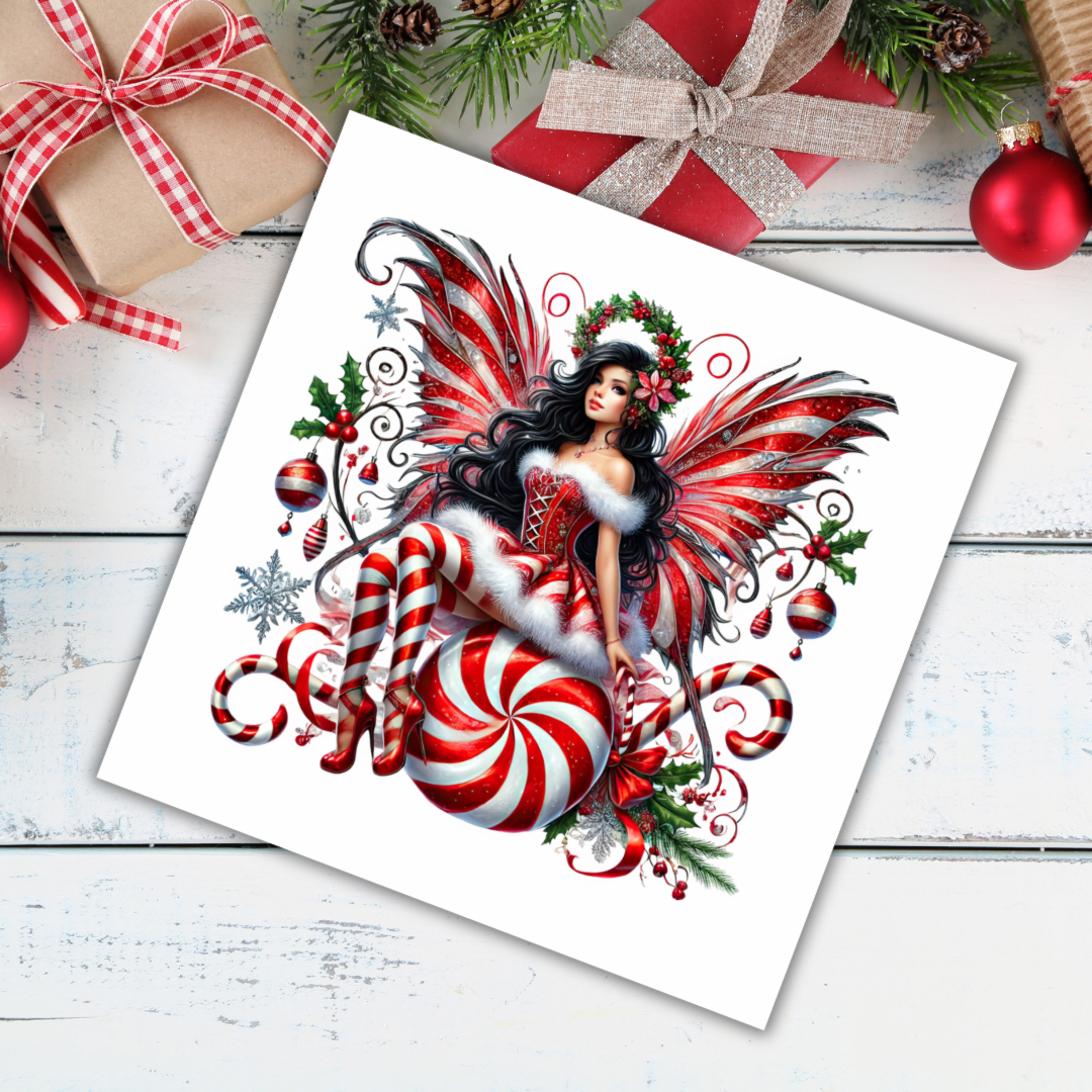 Peppermint Fairy Christmas Cards | Red and White Fairy