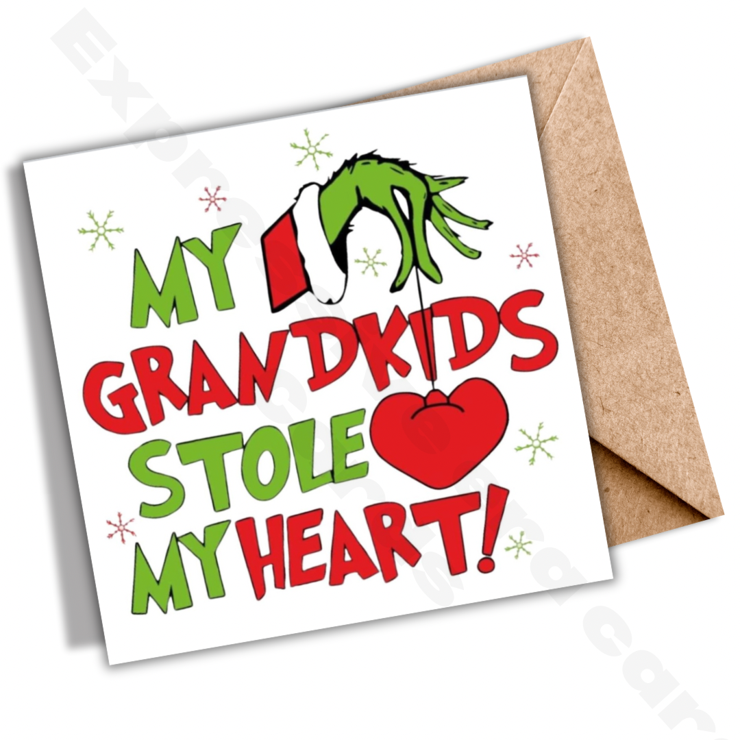 My Grandkids Stole My Heart Grinch Christmas Card – Funny Holiday Card for Grandparents