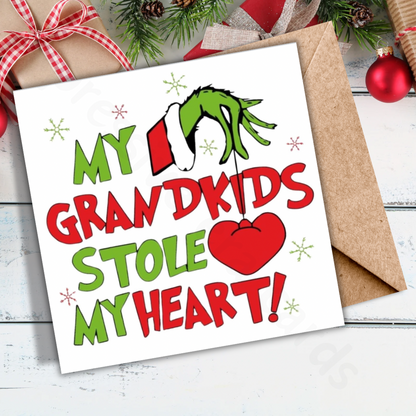 My Grandkids Stole My Heart Grinch Christmas Card – Funny Holiday Card for Grandparents