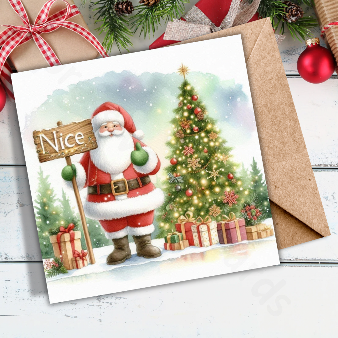 Naughty or Nice Christmas Card  | Funny Greetings Card with Santa