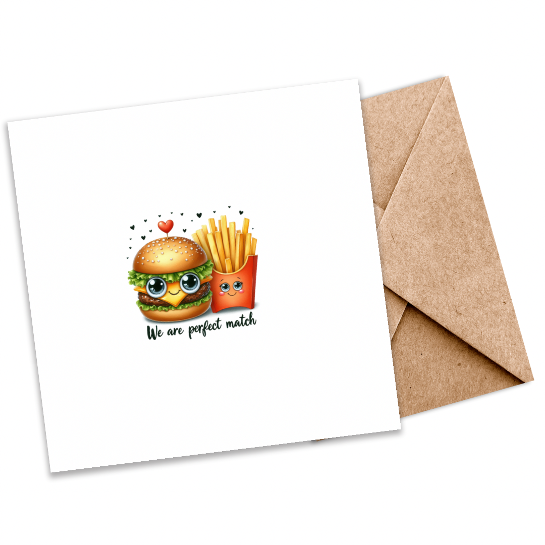 We Make the Perfect Pair | Eco-Friendly Plantable Greeting Card with Burger and Fries Image