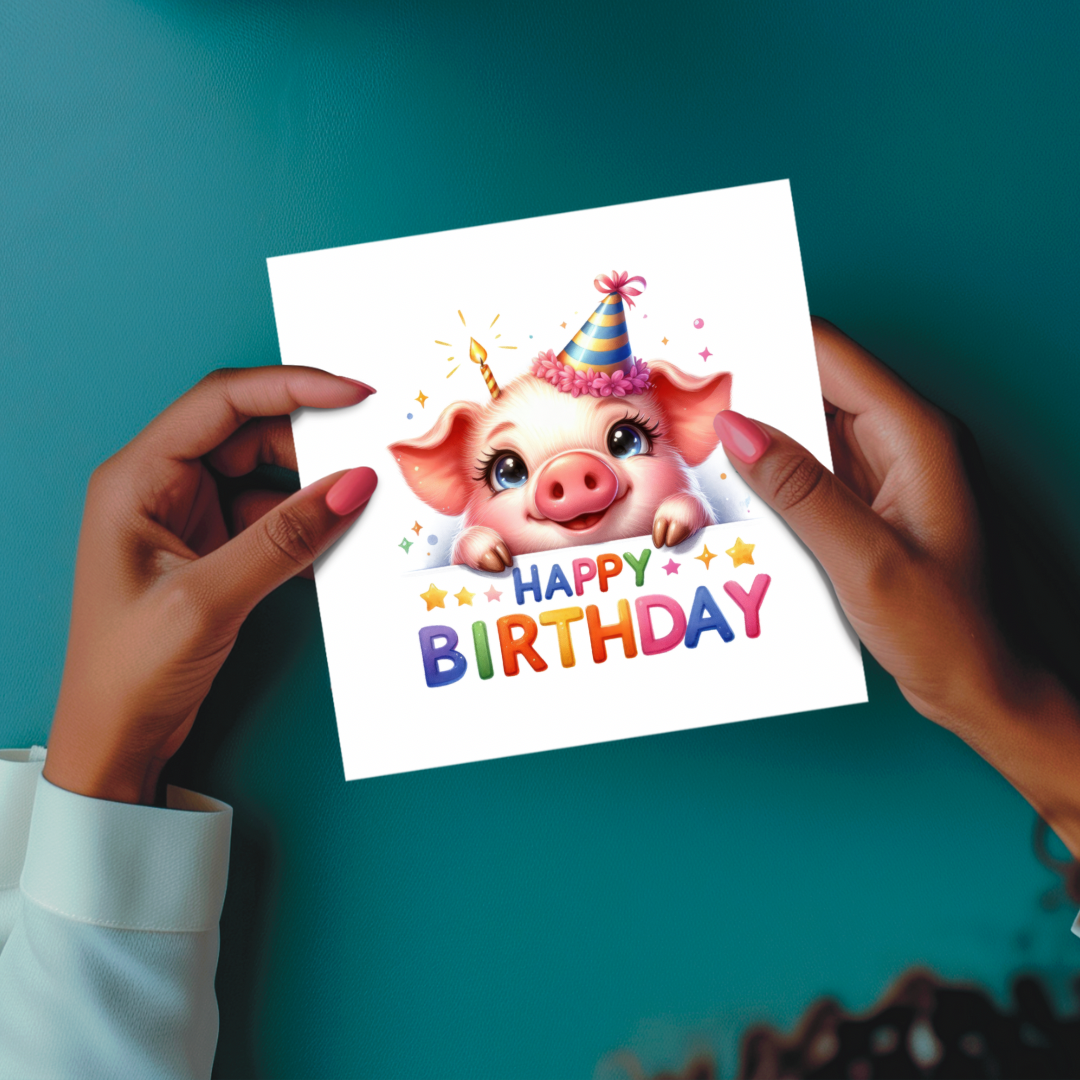 Eco-Friendly I Kids Plantable Birthday Card I Pig Illustration