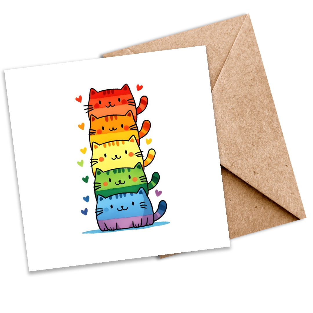 LGBTQ+ Rainbow Cats Seeded Card | Eco-Friendly Plantable Greeting”