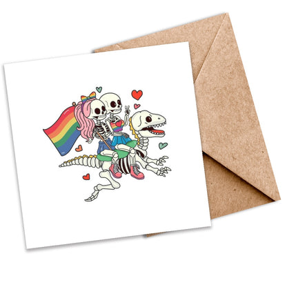 LGBTQ+ ‘Happy Together’ Seeded Card - Lesbian Skeletons Riding into Adventure | Eco-Friendly Plantable Greeting