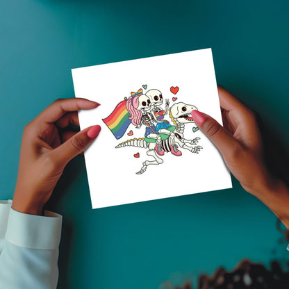 LGBTQ+ ‘Happy Together’ Seeded Card - Lesbian Skeletons Riding into Adventure | Eco-Friendly Plantable Greeting