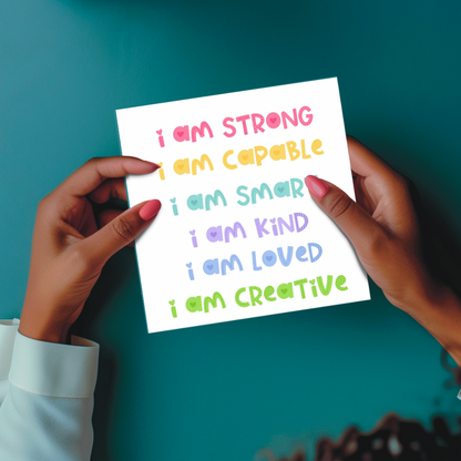 Positive Affirmation Seeded WellBeing Card - ‘I Am Strong, I Am Brave, I Am Creative’ - Eco-Friendly Plantable Greeting