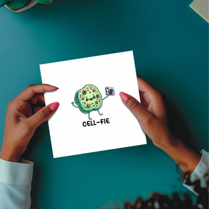 Cell-Fie | Eco-Friendly Plantable Pun Card with Cell Taking a Selfie