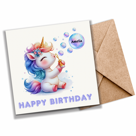 Personalised Unicorn Bubble Seed Greeting Card