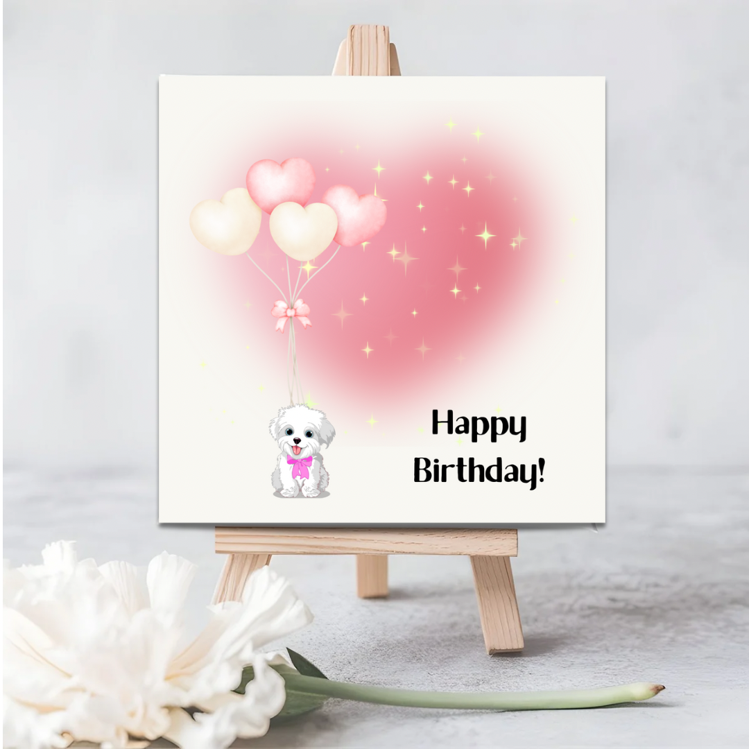 Happy Birthday Seed Card with Adorable Dog and Balloon