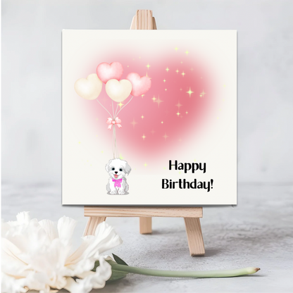 Happy Birthday Seed Card with Adorable Dog and Balloon