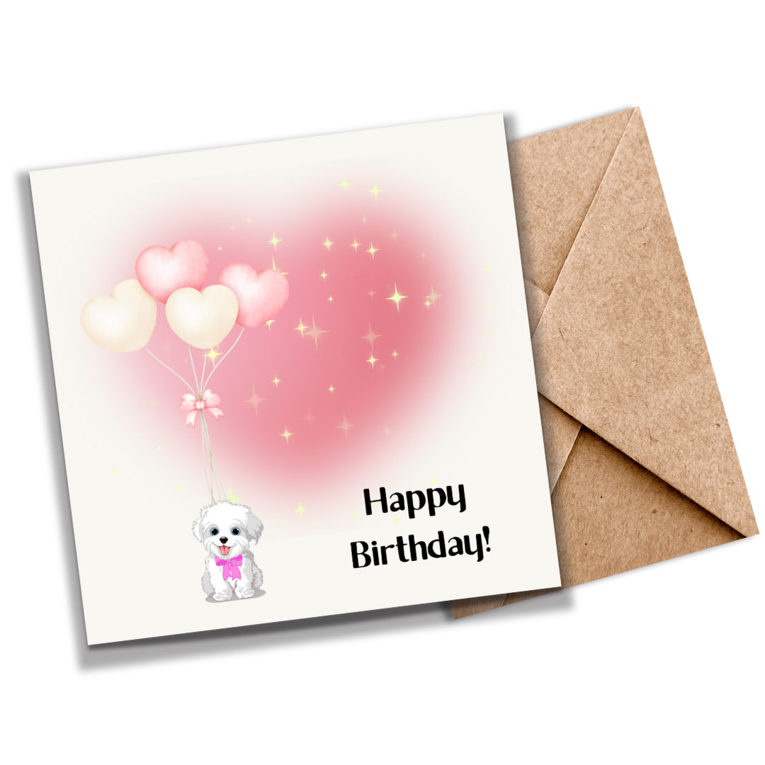 Happy Birthday Seed Card with Adorable Dog and Balloon