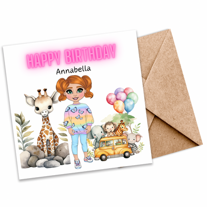 Customisable Safari Toddler Girl Seeded Card