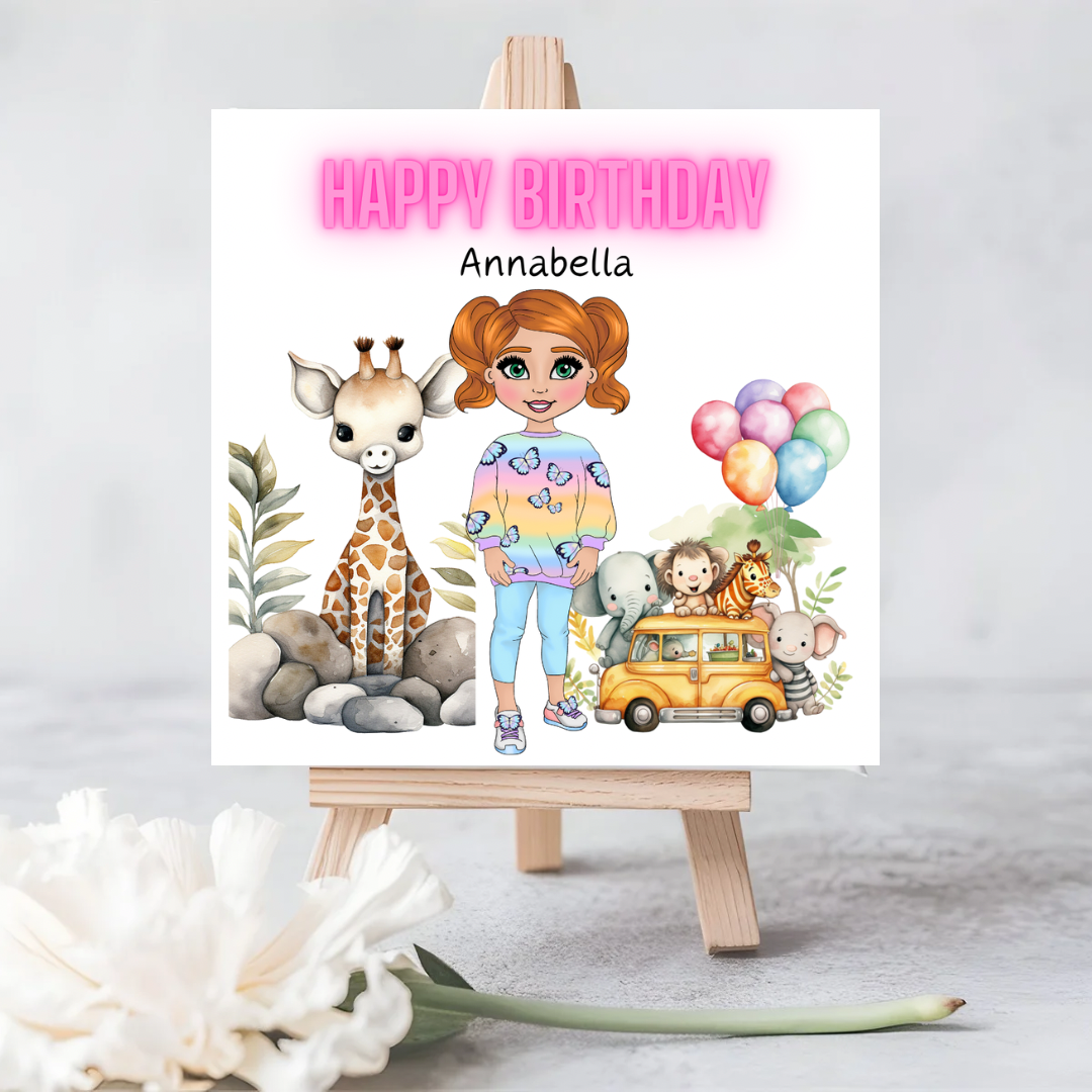 Customisable Safari Toddler Girl Seeded Card