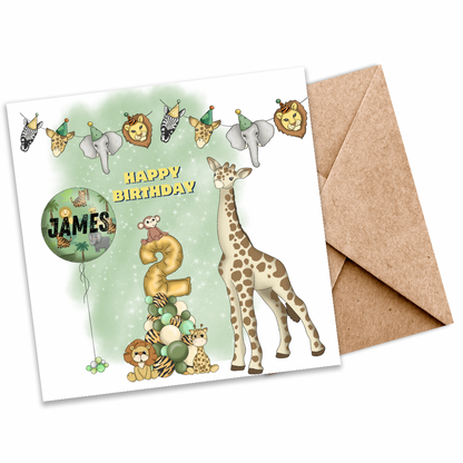 Personalised Safari Theme Birthday Seeded Card